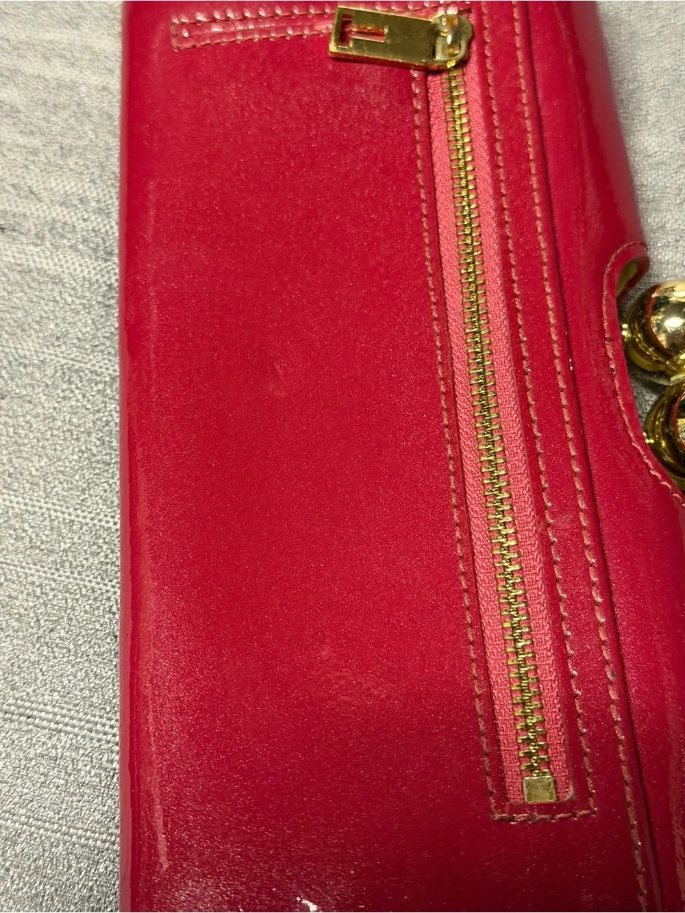 Ted Baker glossy red patent leather kiss-lock wallet with gold hardware